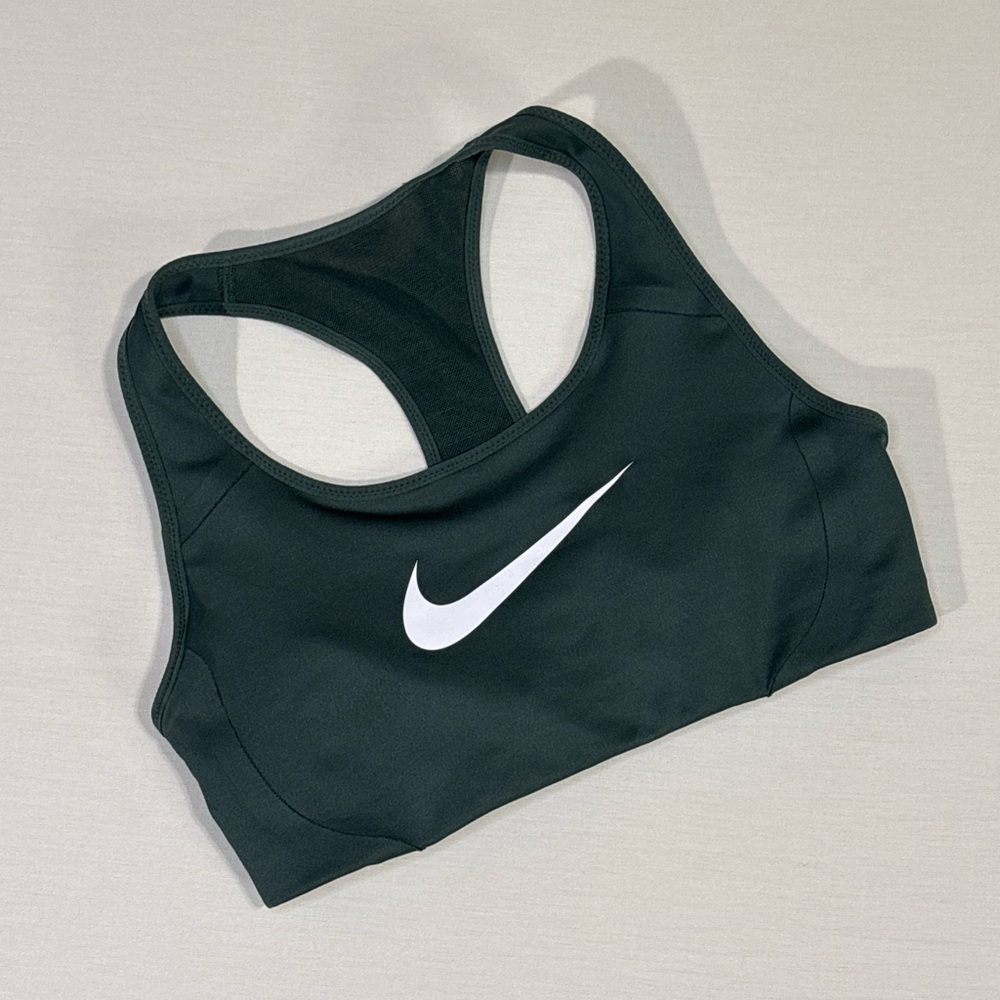 Nike Sports Bra Dark Green Racerback White Swoosh XS Athletic Workout